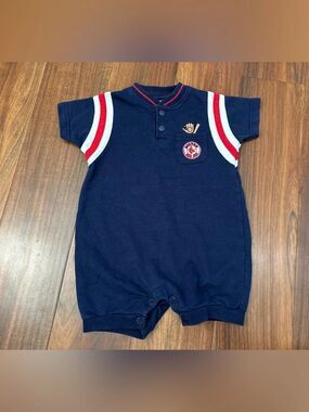 MLB Vintage Boston Red Sox Embroidered Navy Short Sleeve Romper